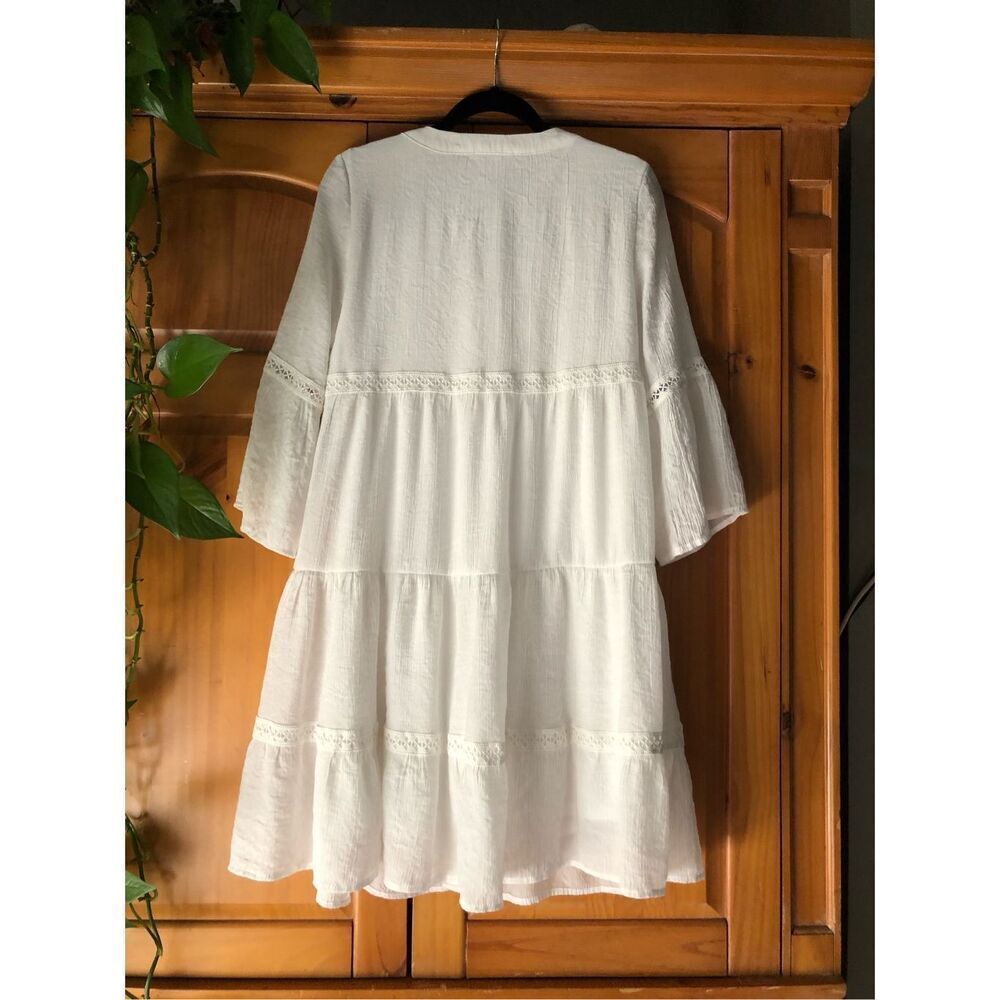 indigo Rose White Boho Tiered Dress Lace Button Front Size M - Picture 9 of 13